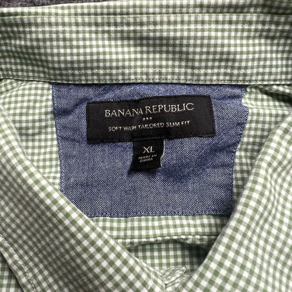 Banana Republic Button Up Shirt Mens XL Green Check Soft Wash Tailored Slim Fit - Picture 2 of 7